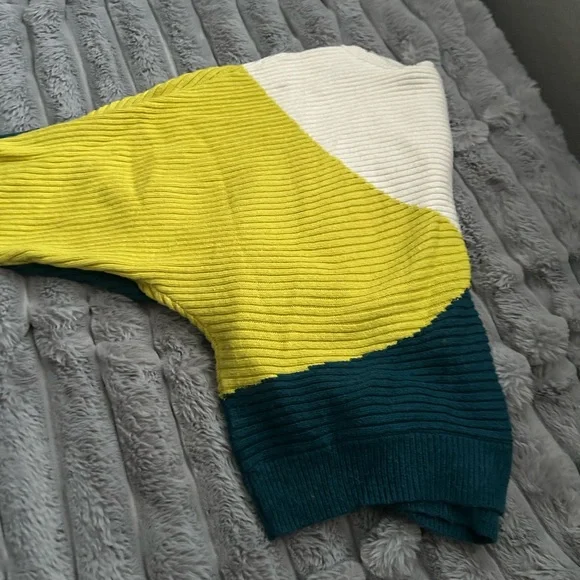 Express Women's Ribbed Cowl Sweater - Cream and Yellow - Picture 3 of 6